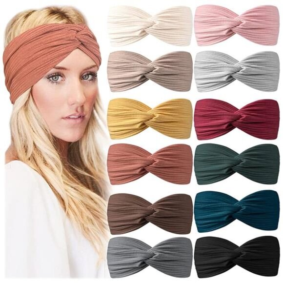 12 PCS Headbands for Women Knotted Cross Twist Wide Turban Hair Band Elastic main image 4